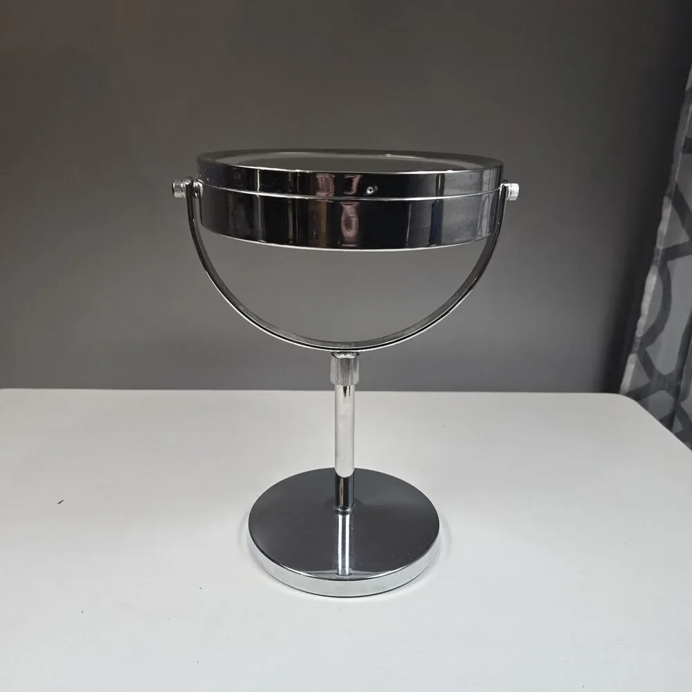 LED Illuminated Dual Sided Round Tabletop Makeup Mirror Silver Chrome 13